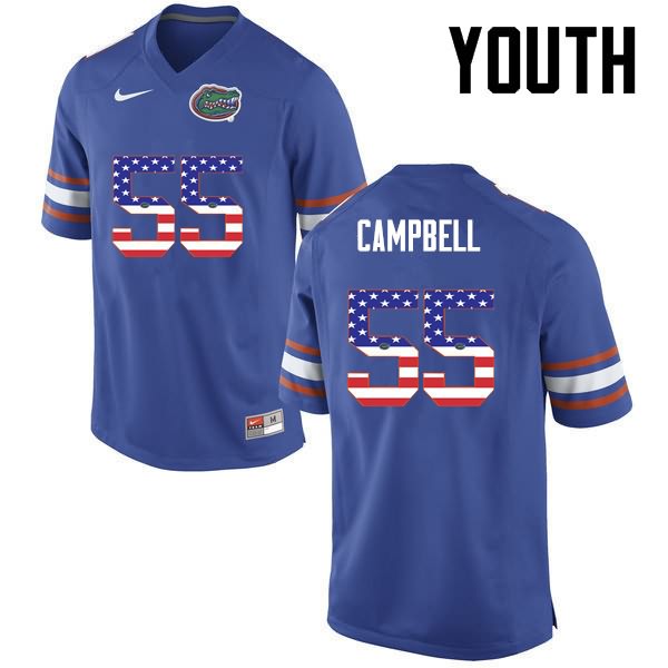 NCAA Florida Gators Kyree Campbell Youth #55 USA Flag Fashion Nike Blue Stitched Authentic College Football Jersey VCY3464NO